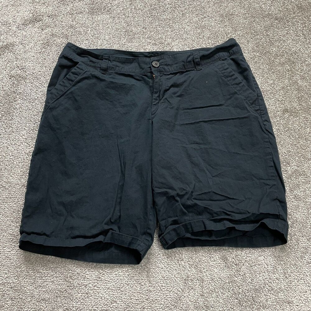 Columbia Chino Shorts Womens 14 Navy Blue Cotton Mid Rise Slash Pockets Casual